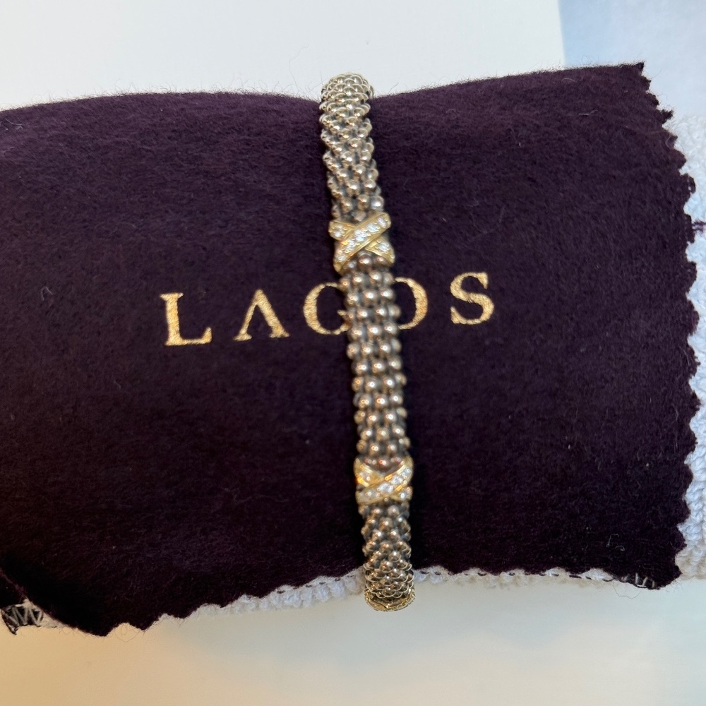 Lagos diamond sterling and gold X bracelet